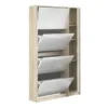 SHOES Shoe Cabinet 4 Mirror Tilting Doors 2 Layers + 1 Mirror Door in Oak Structure and White High Gloss - Image 6