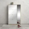 SHOES Shoe Cabinet 4 Mirror Tilting Doors 2 Layers + 1 Mirror Door in Oak Structure and White High Gloss - Image 3