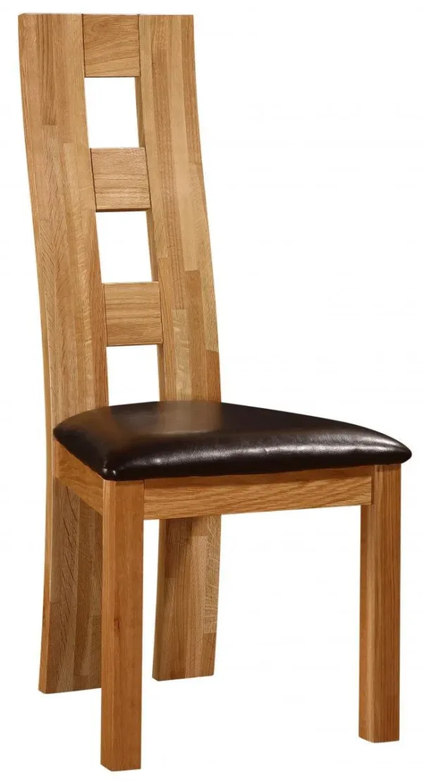 WESTON Natural Solid Oak Dining Chair with Black PU Seat Pad - Set of 2