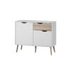 MAPLETON Small Sideboard with 2 Doors & 1 Drawer in White & Oak Effect