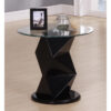 ROWLEY High Gloss Lamp Table with Clear Glass Round Top in Black and White