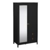 BARCELONA Wardrobe with 1 Door, 1 Mirror Door & 2 Drawers in Matt Black
