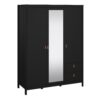 BARCELONA Wardrobe with 2 Doors, 1 Mirror Door & 2 Drawers in Matt Black