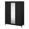 BARCELONA Wardrobe with 2 Doors, 1 Mirror Door & 2 Drawers in Matt Black - Image 2
