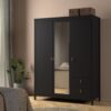 BARCELONA Wardrobe with 2 Doors, 1 Mirror Door & 2 Drawers in Matt Black - Image 6