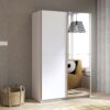BABETTA 2 Doors Sliding Wardrobe with Mirrored Door in Matt White - Image 3