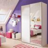 BABETTA 2 Doors Sliding Wardrobe with Mirrored Door in Matt White - Image 4