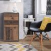 BEST CHEST Storage Cabinet with 2 Drawers & 1 Door in Concrete Optic Dark Grey & Old-Wood Vintage - Image 5