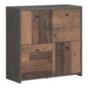 BEST CHEST Storage Cabinet with 4 Doors in Concrete Optical Dark Grey & Old-Wood Vintage
