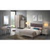 BELVOIR Round Dressing Table Stool with Grey Oak Effect Legs & Brown Fabric Seat Pad - Image 2