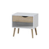 MAPLETON Nightstand with 1 Drawer & Rubberwood Legs in White & Oak Effect - Image 2