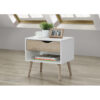 MAPLETON Nightstand with 1 Drawer & Rubberwood Legs in White & Oak Effect