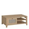 CESTINO Coffee Table with 1 Drawer in Jackson Hickory Oak & Rattan