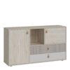 DENIM 2 Door 2 Drawer Sideboard in Light Walnut, Grey Fabric Effect and Cashmere