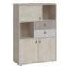 DENIM 3 Door 2 Drawer Cabinet in Light Walnut, Grey Fabric Effect and Cashmere