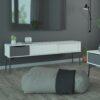 FUR TV-Unit 2 Sliding Doors 1 Drawer in Grey and White - Image 7