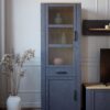 BOHOL 2 Doors 1 Drawer Narrow Display Cabinet in Riviera Oak & Navy - Image 5