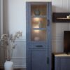 BOHOL 2 Doors 1 Drawer Narrow Display Cabinet in Riviera Oak & Navy - Image 6
