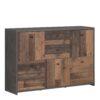 BEST CHEST Storage Cabinet with 2 Drawers & 5 Doors in Concrete Optic Dark Grey & Old-Wood Vintage