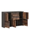 BEST CHEST Storage Cabinet with 2 Drawers & 5 Doors in Concrete Optic Dark Grey & Old-Wood Vintage - Image 4
