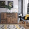 BEST CHEST Storage Cabinet with 2 Drawers & 5 Doors in Concrete Optic Dark Grey & Old-Wood Vintage - Image 3