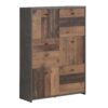 BEST CHEST Storage Cabinet with 6 Doors in Concrete Optic Dark Grey & Old-Wood Vintage