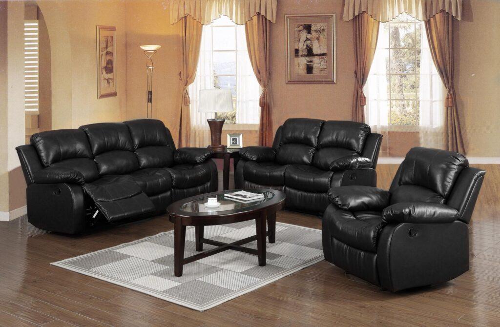 The living room's carline black sofa set