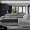 LAURENCE Plush Velvet Corner Sofa Bed Right Hand in Grey - Image 2