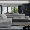 LAURENCE Plush Velvet Corner Sofa Bed Left Hand in Grey - Image 2