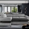 LAURENCE Plush Velvet Corner Sofa Bed Left Hand in Grey - Image 3