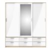LINE Wardrobe with 3 Sliding Doors & 6 Drawers in Oak & White High Gloss - Image 13