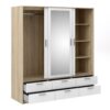 LINE Wardrobe with 3 Sliding Doors & 6 Drawers in Oak & White High Gloss - Image 3