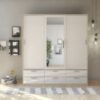 LINE Wardrobe with 3 Sliding Doors & 6 Drawers in Oak & White High Gloss - Image 7