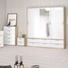 LINE Wardrobe with 3 Sliding Doors & 6 Drawers in Oak & White High Gloss - Image 14