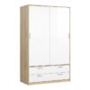 LINE Wardrobe ith 2 Sliding Doors & 4 Drawers in Oak & White High Gloss