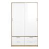 LINE Wardrobe ith 2 Sliding Doors & 4 Drawers in Oak & White High Gloss - Image 2