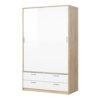LINE Wardrobe ith 2 Sliding Doors & 4 Drawers in Oak & White High Gloss - Image 3