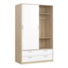 LINE Wardrobe ith 2 Sliding Doors & 4 Drawers in Oak & White High Gloss - Image 4