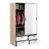 LINE Wardrobe ith 2 Sliding Doors & 4 Drawers in Oak & White High Gloss - Image 5