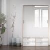 LINE Wardrobe ith 2 Sliding Doors & 4 Drawers in Oak & White High Gloss - Image 6