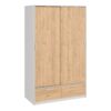 LINE Wardrobe with 2 Sliding Doors 7 2 Drawers in White & Jackson Hickory Oak