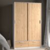 LINE Wardrobe with 2 Sliding Doors 7 2 Drawers in White & Jackson Hickory Oak - Image 7