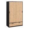 LINE Wardrobe with 2 Sliding Doors & 2 Drawers in Black & Jackson Hickory Oak