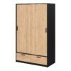LINE Wardrobe with 2 Sliding Doors & 2 Drawers in Black & Jackson Hickory Oak - Image 3
