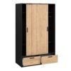 LINE Wardrobe with 2 Sliding Doors & 2 Drawers in Black & Jackson Hickory Oak - Image 5