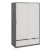 LINE Wardrobe with 2 Sliding Doors & 2 Drawers in White & Concrete