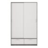 LINE Wardrobe with 2 Sliding Doors & 2 Drawers in White & Concrete - Image 2