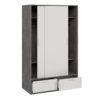 LINE Wardrobe with 2 Sliding Doors & 2 Drawers in White & Concrete - Image 5