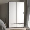 LINE Wardrobe with 2 Sliding Doors & 2 Drawers in White & Concrete - Image 8