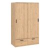 LINE Wardrobe with 2 Sliding Doors and 2 Drawers in Jackson Hickory Oak